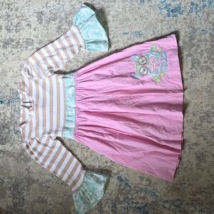Shrimp & Grits Kids Size 8 Long Sleeve Striped Cordoruy‎ Owl Embroidered Dress
